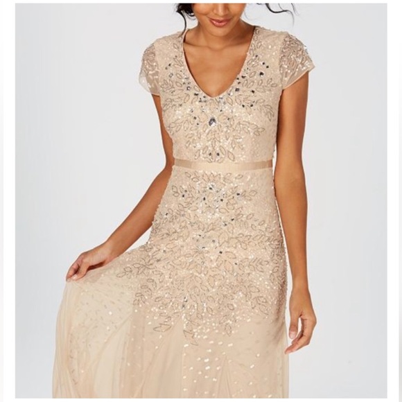 Adrianna Papell Dresses & Skirts - Sz 6 Adrianna Papell beaded chiffon floor-length gown, Almond color MSRP $300